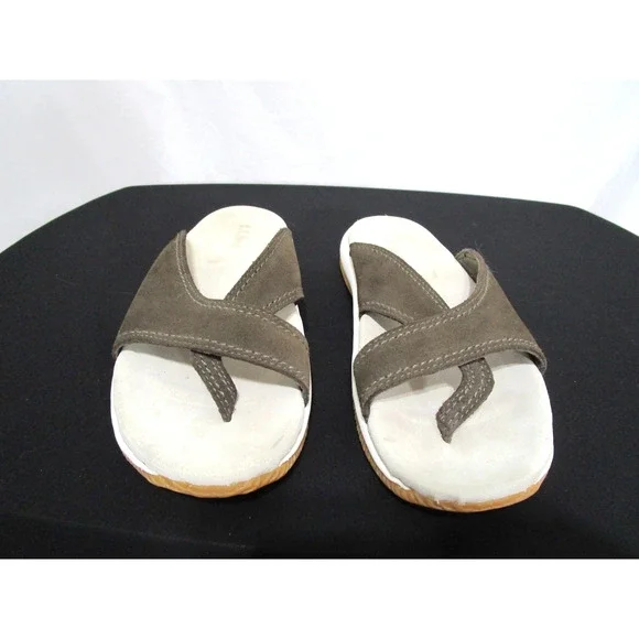 L.L. Bean Olive Green Suede Leather Toe Loop Slide Sandals Women Sz 8 - Picture 2 of 11
